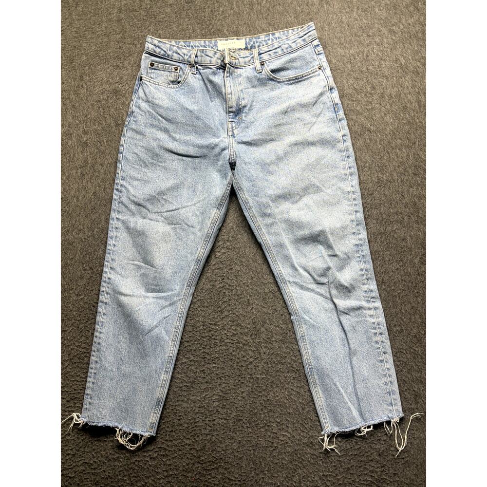 Topshop Women's Straight Leg Jeans W30 L30 Light Wash Distressed Raw Hem